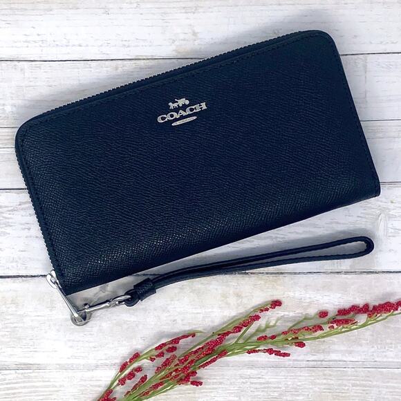 Coach Long Zip Around Wallet in Silver/Black Leather C3441 - Picture 1 of 5